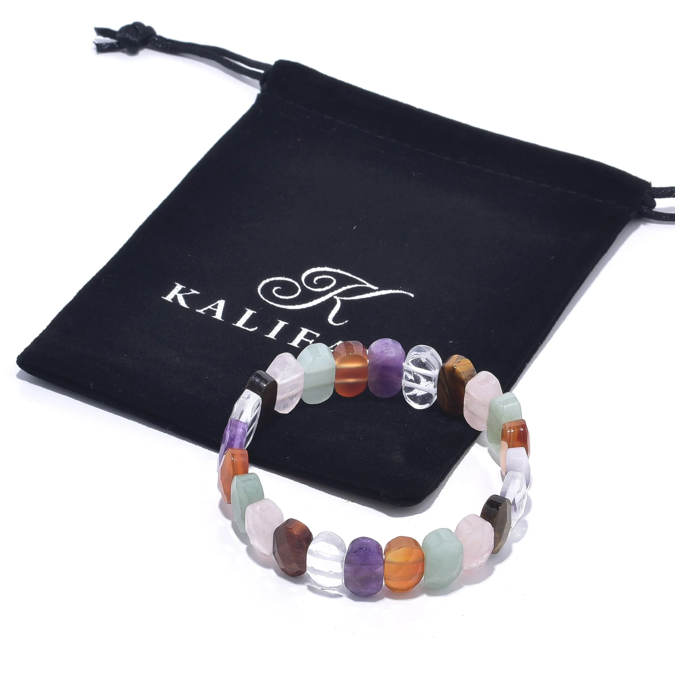 Multi Gemstone Oval & Faceted Natural Gemstone Elastic Bracelet