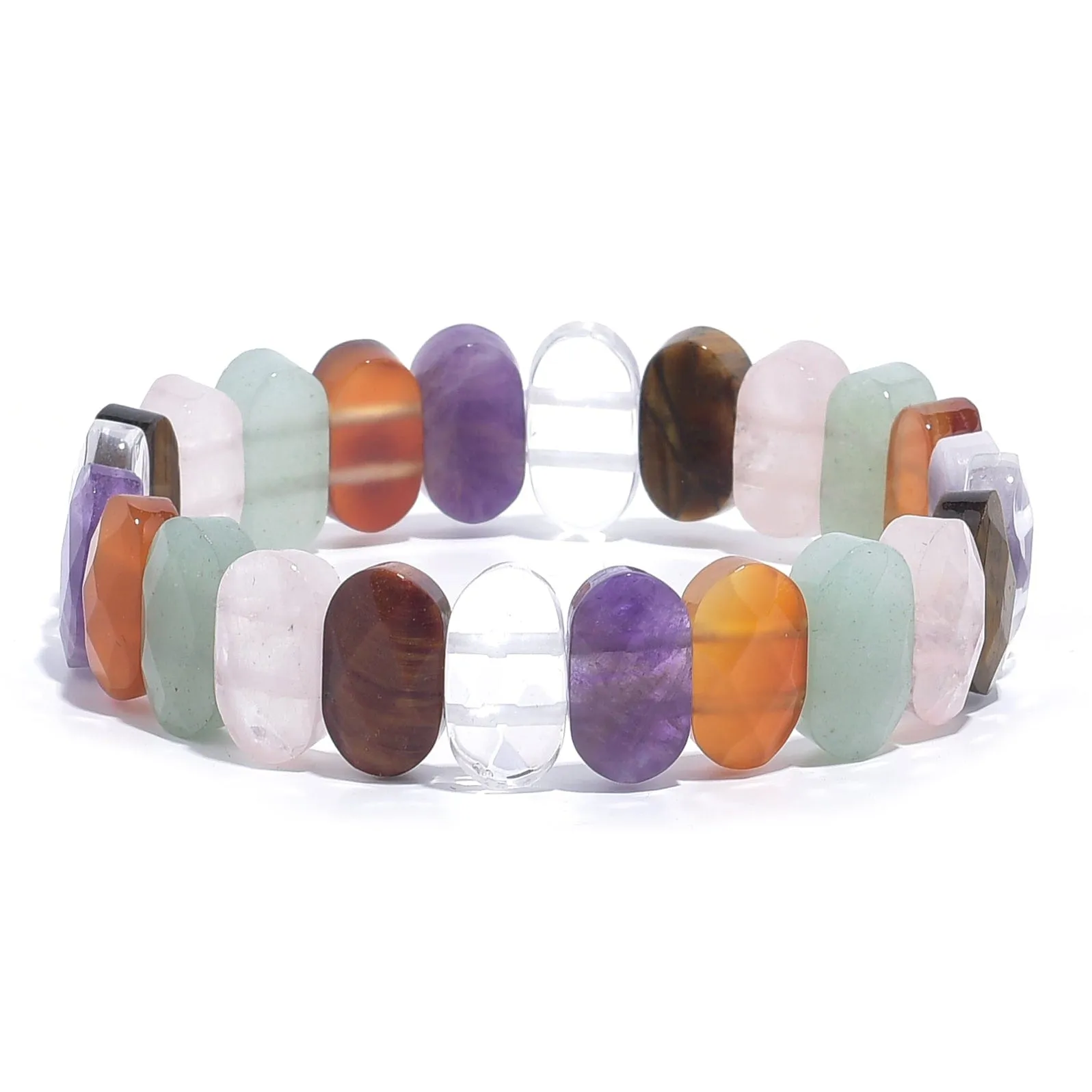 Multi Gemstone Oval & Faceted Natural Gemstone Elastic Bracelet