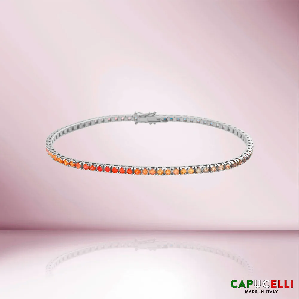 Multicolor Sapphire Tennis Bracelet (3.50 ct.) 4-Prongs Setting in 18K Gold, Made In Italy