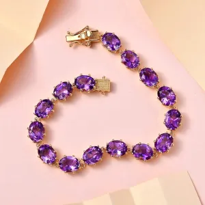 Natural Oval Cut Amethyst Vintage Statement Bracelet For Women - 14k Gold Vermeil Amethyst Bracelet