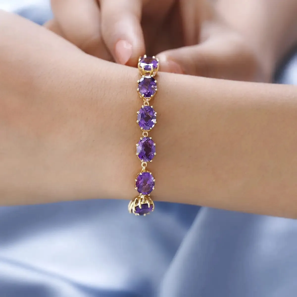 Natural Oval Cut Amethyst Vintage Statement Bracelet For Women - 14k Gold Vermeil Amethyst Bracelet