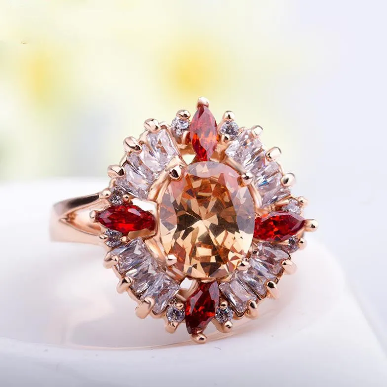 New 18K Gold Plated Finger Rings with Zircon for Women Wedding Luxury Jewelry