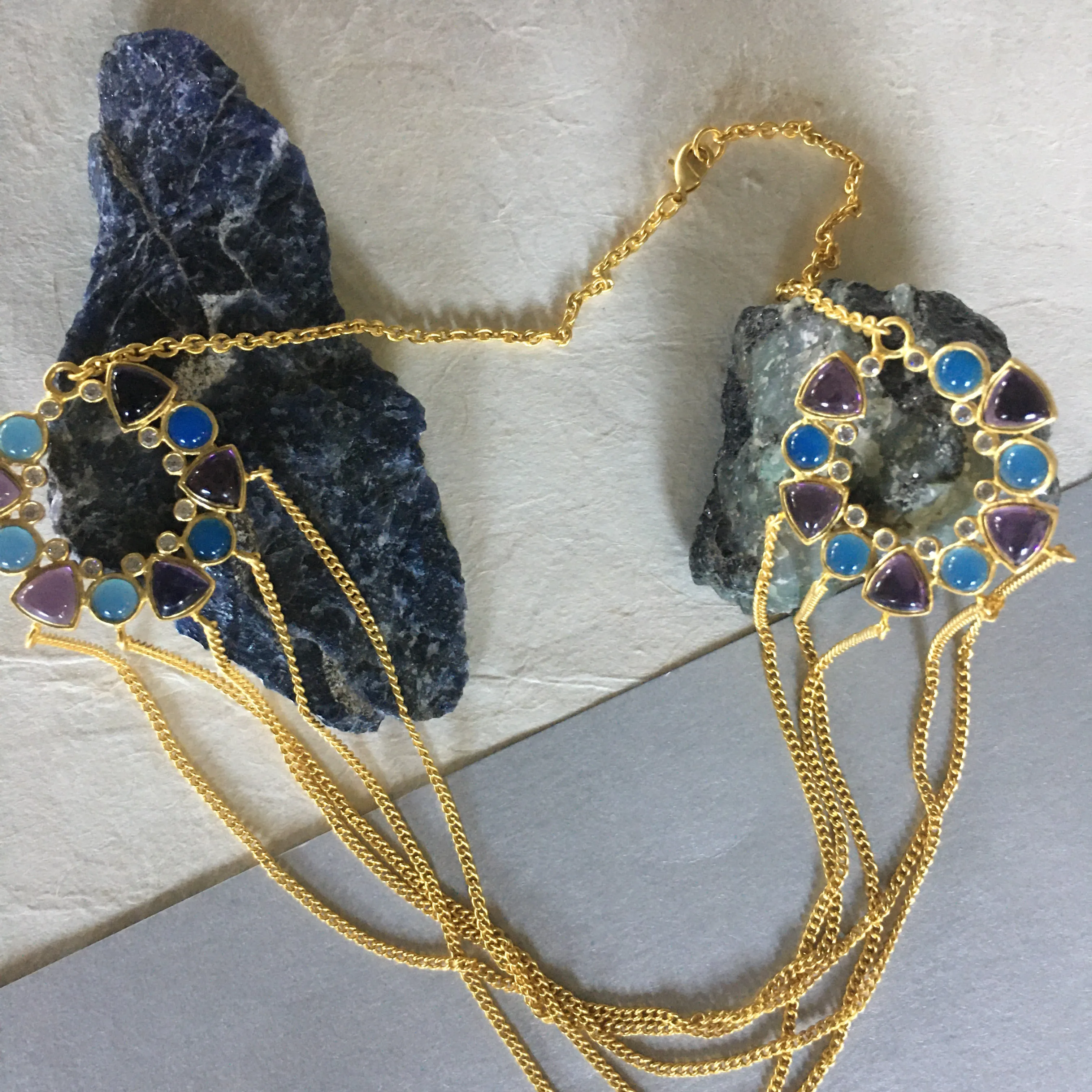 Niyati Necklace With Amethyst/Blue Chalcedony