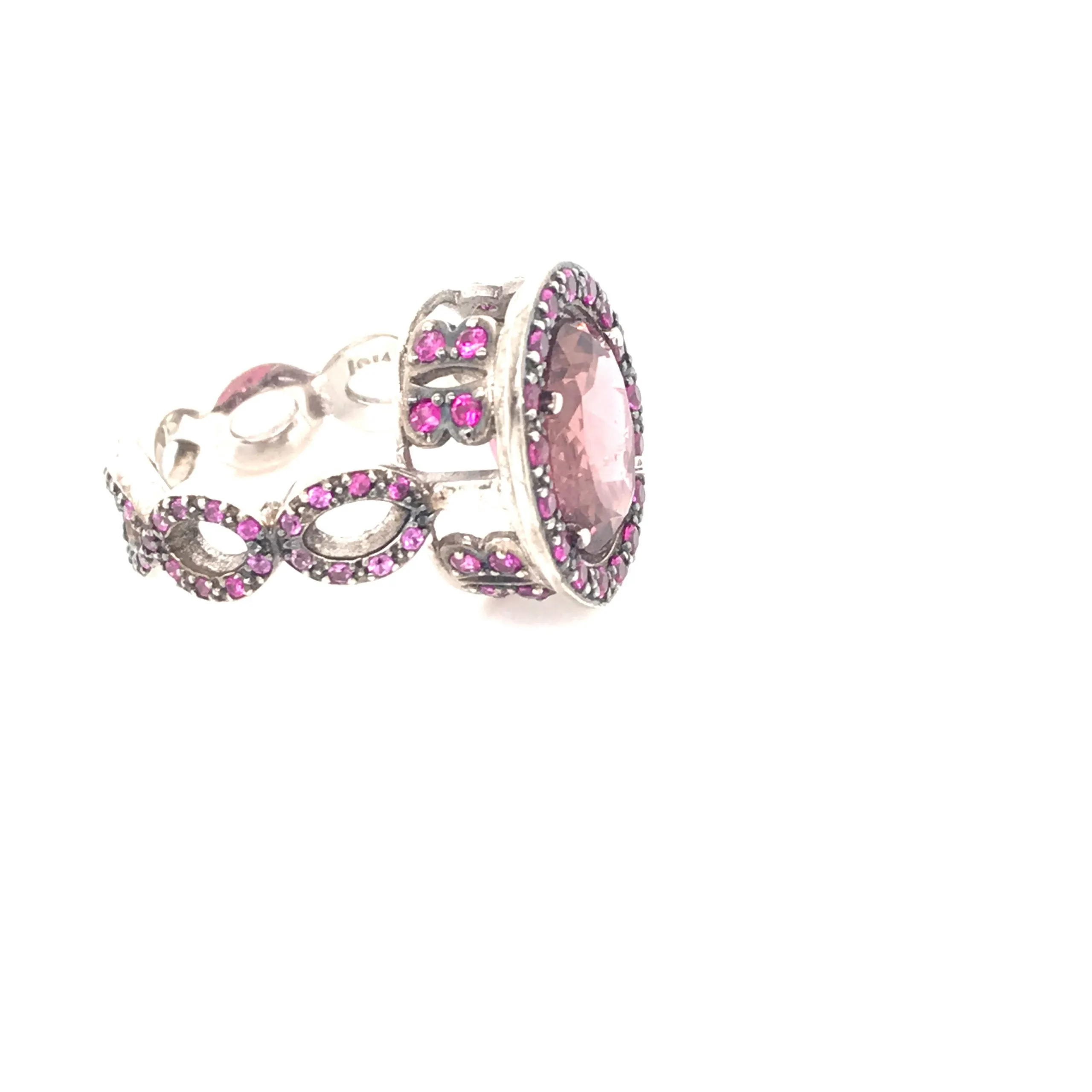 Oval Pink Tourmaline w Pave' Pink Sapphire Cocktail Ring