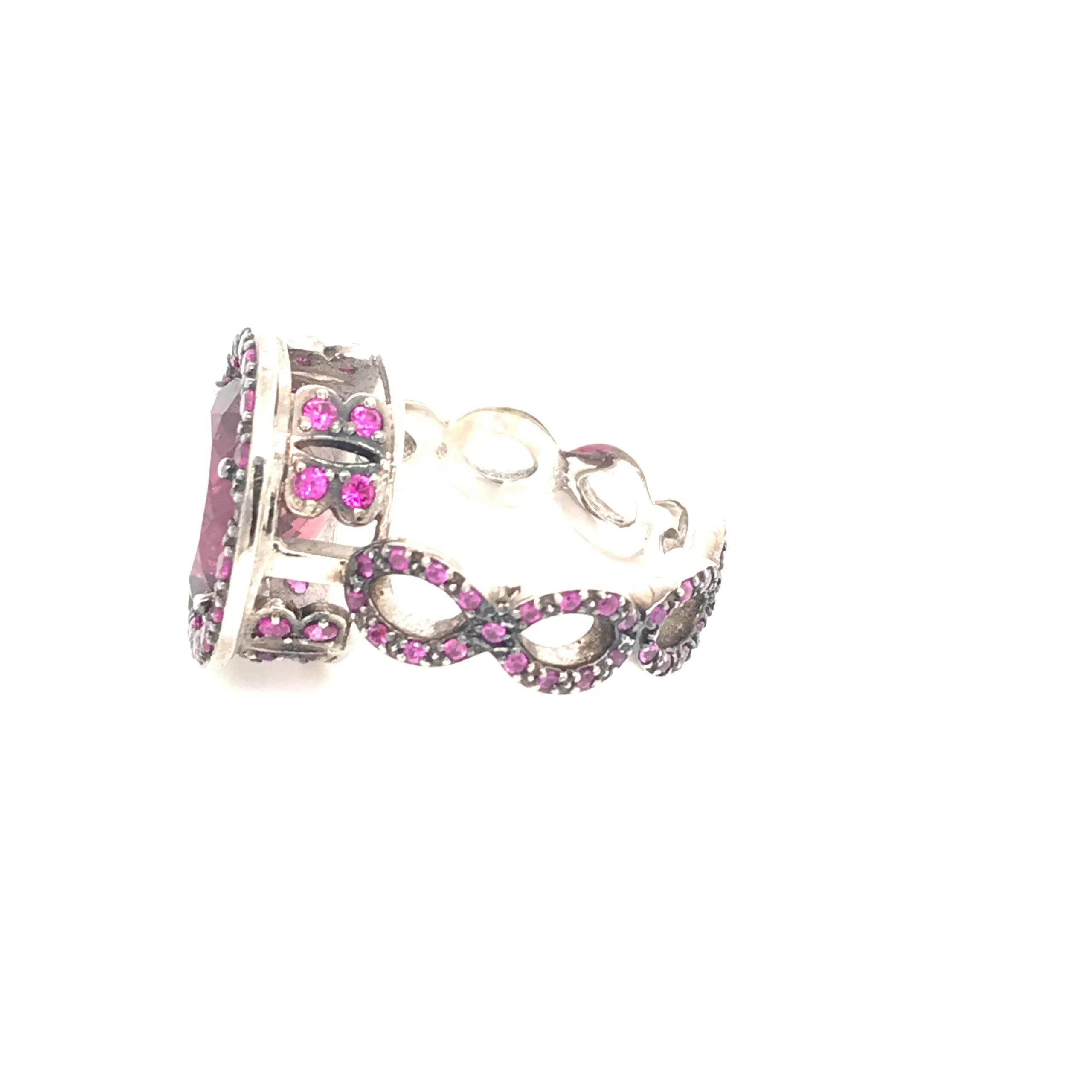 Oval Pink Tourmaline w Pave' Pink Sapphire Cocktail Ring