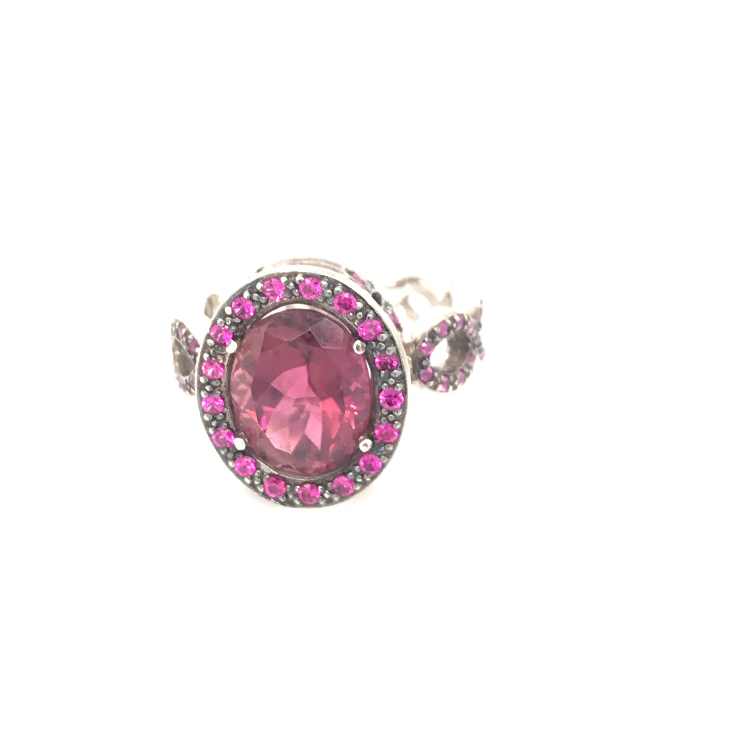 Oval Pink Tourmaline w Pave' Pink Sapphire Cocktail Ring