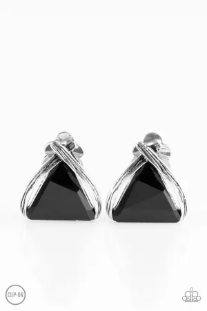 Paparazzi Earring ~ Elegant Edge - Black Clip-On