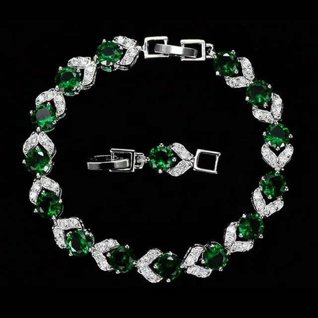 Pera Unique Design Olive Green Cubic Zirconia Stone Silver Color Jewelry Fashion Women Party Charm Link Bracelets for Gift B096