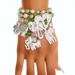 Playful Elephant Beaded Stretch Bracelets (Set of 5)