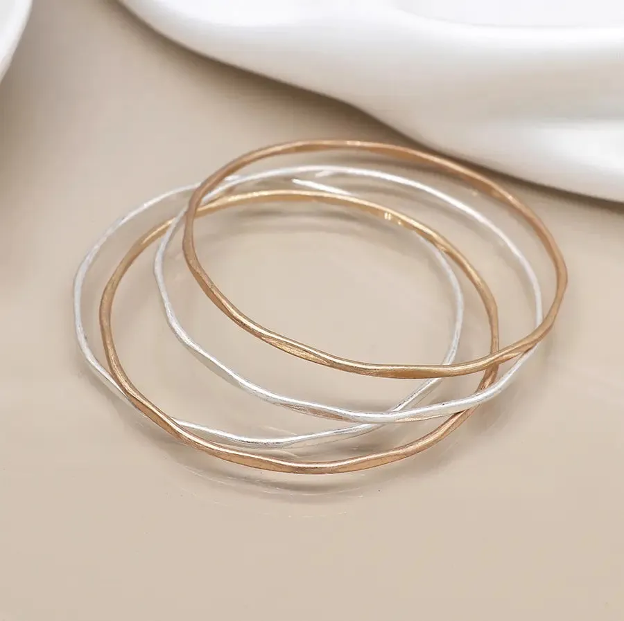 POM Silver Plated & Faux Gold Four Irregular Bangle Bracelet