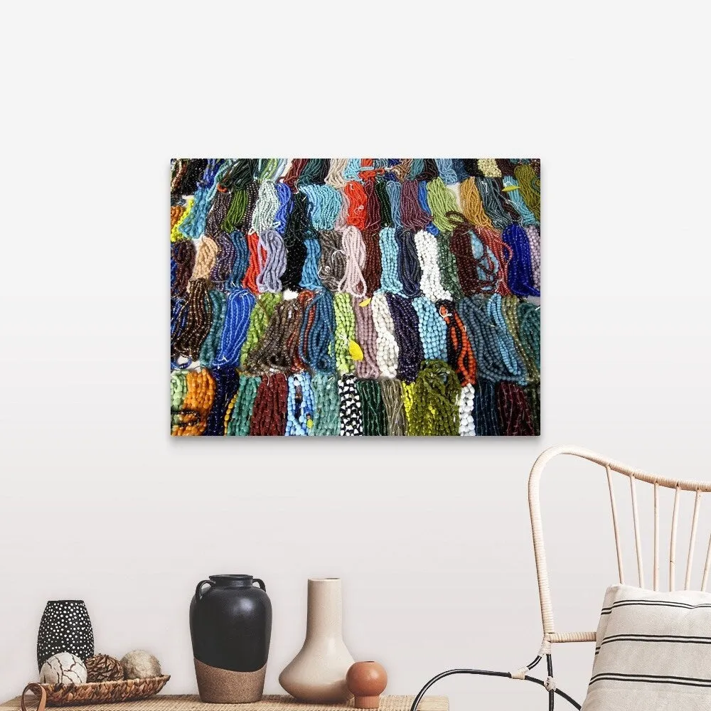 "Colorful necklaces made of artificial gems, beads and stones for sale, Chenna" Canvas Wall Art