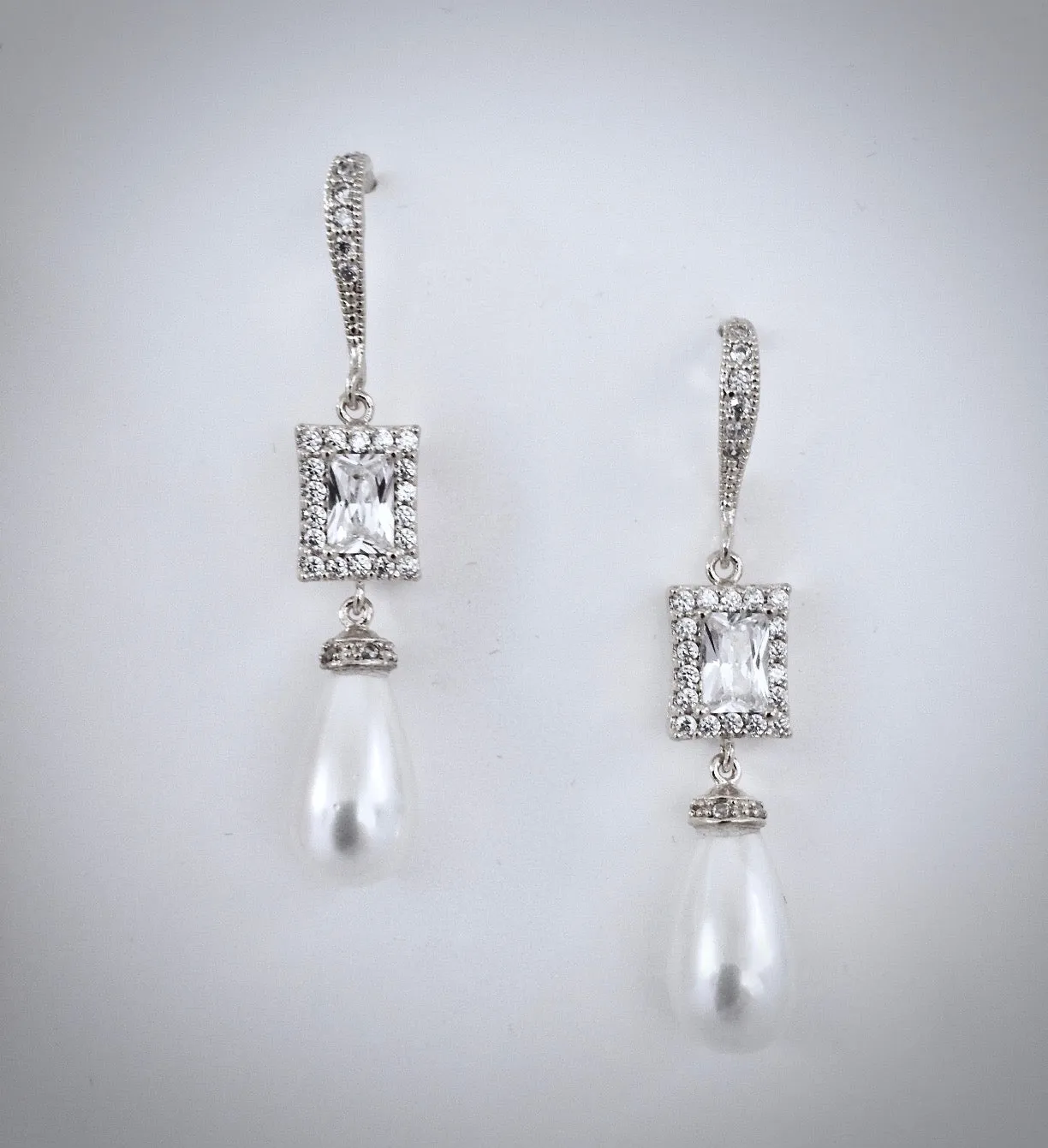 "Juno" - Pearl and CZ Bridal Earrings - Available in Silver and Yellow Gold