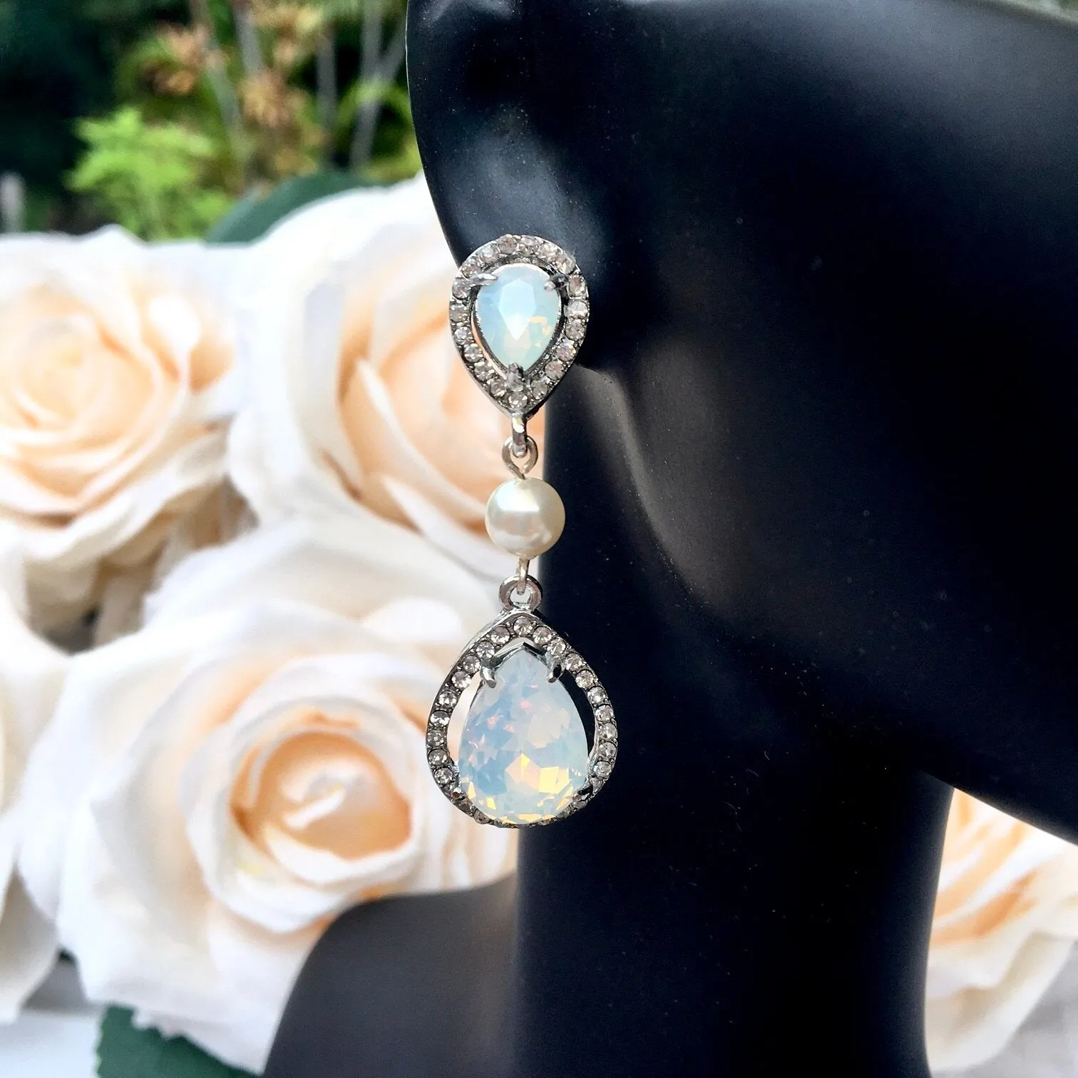 "Opal" - Pearl and Opal Bridal Earrings