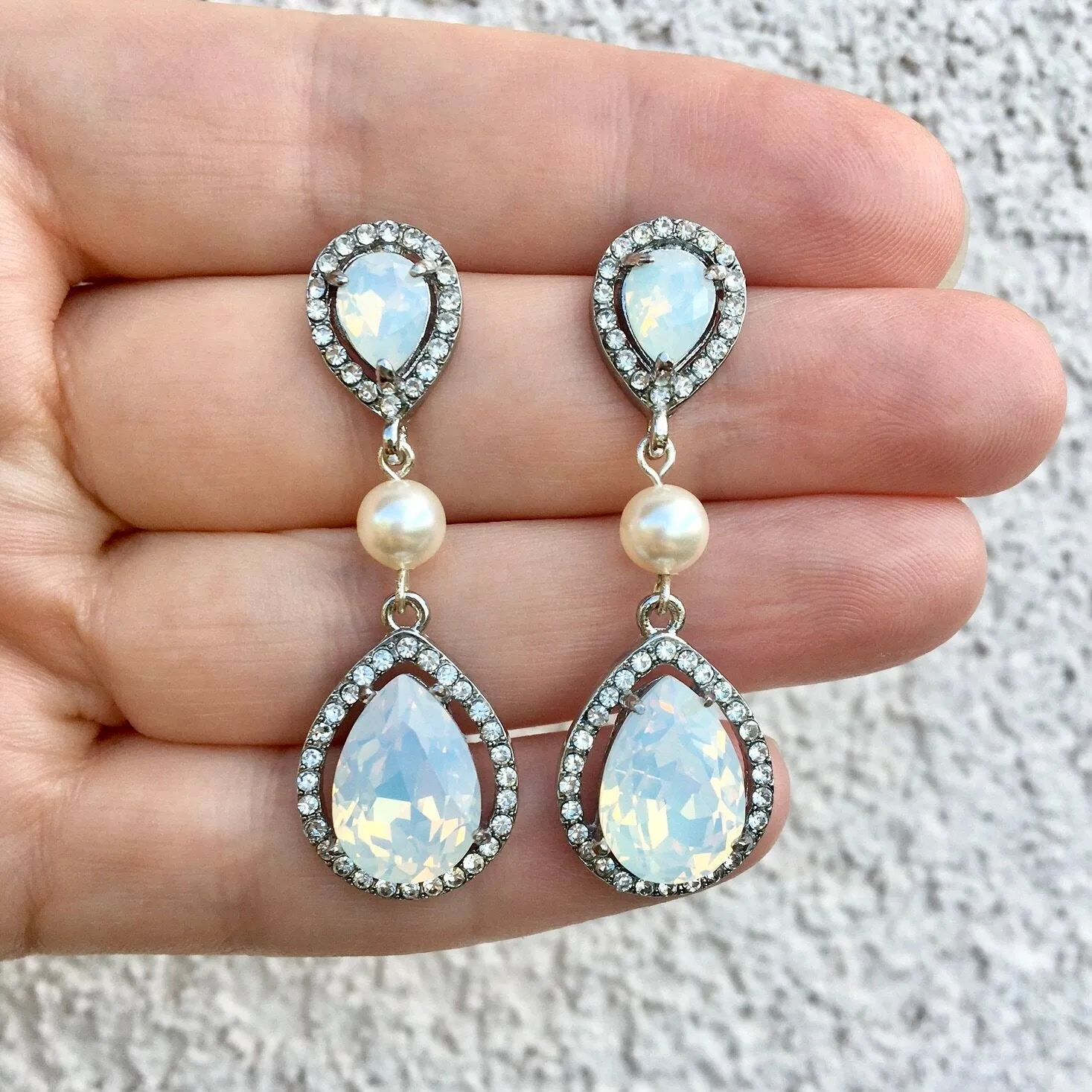 "Opal" - Pearl and Opal Bridal Earrings