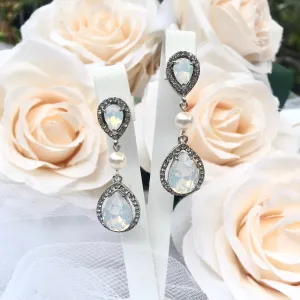 "Opal" - Pearl and Opal Bridal Earrings