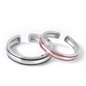 Red and Black Lines Opeing Sterling Silver Couple Rings