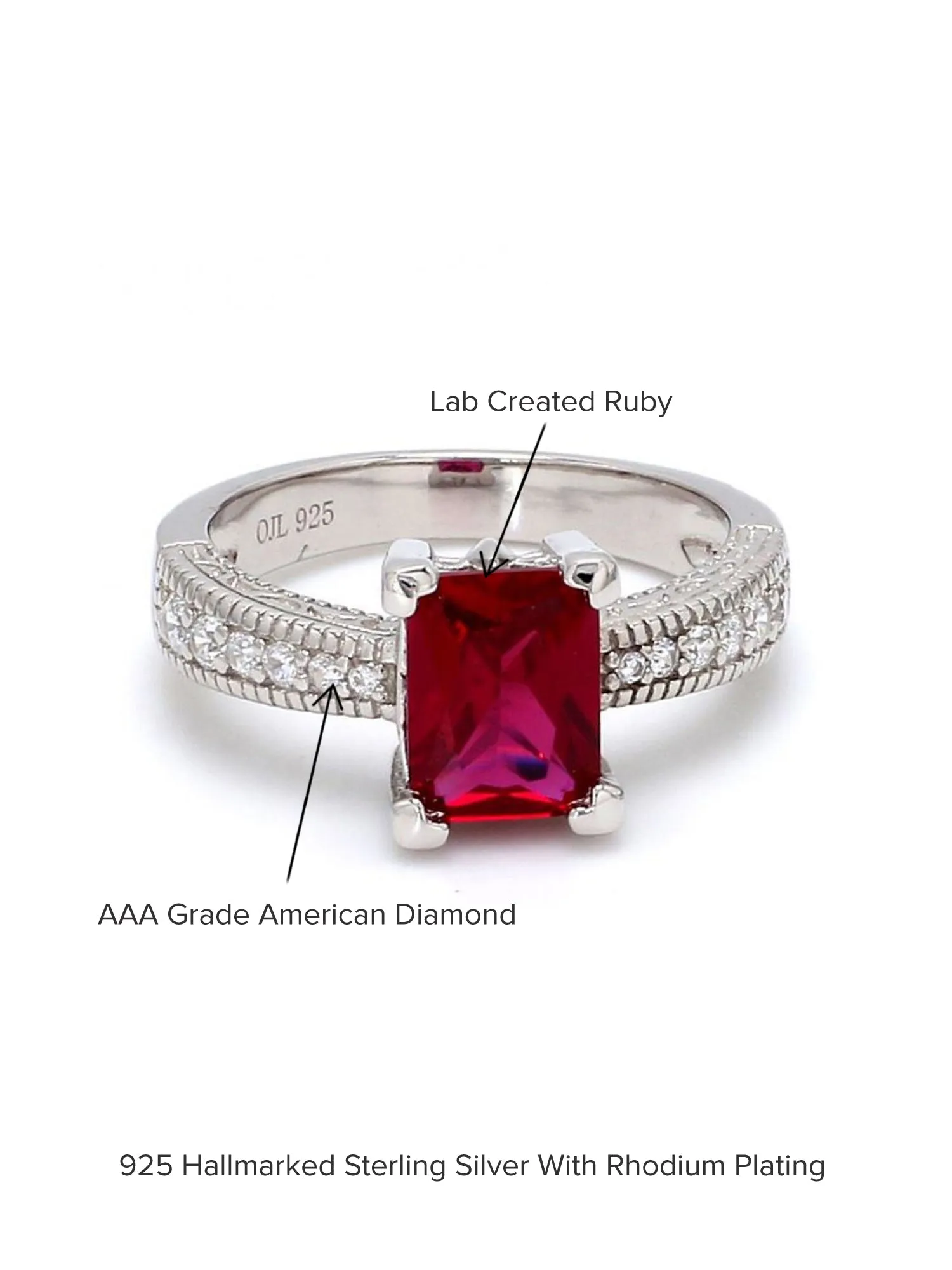 Red Ruby And American Diamond Engagement Ring In 925 Silver