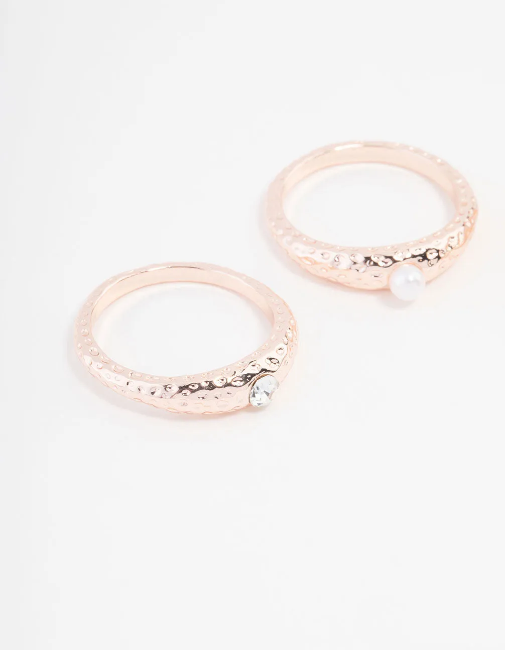 Rose Gold Plated Organic Cubic Zirconia & Pearl Ring 3-Pack