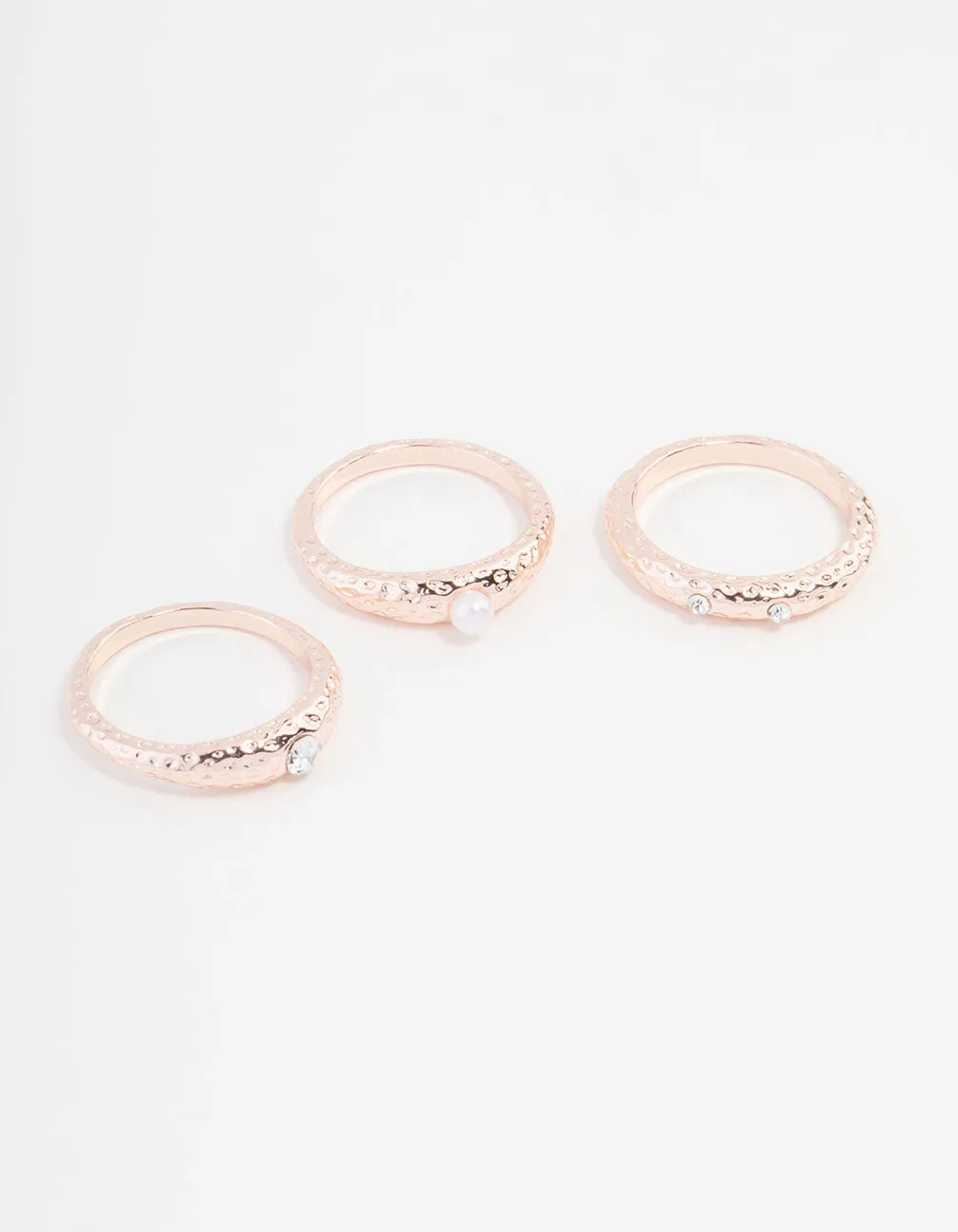 Rose Gold Plated Organic Cubic Zirconia & Pearl Ring 3-Pack