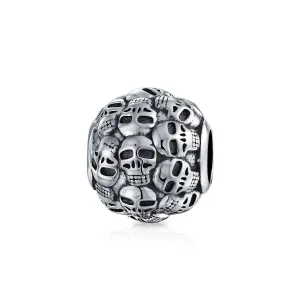 Round Barrel Skeleton Skulls Charm Bead Sterling Silver for European Bracelet