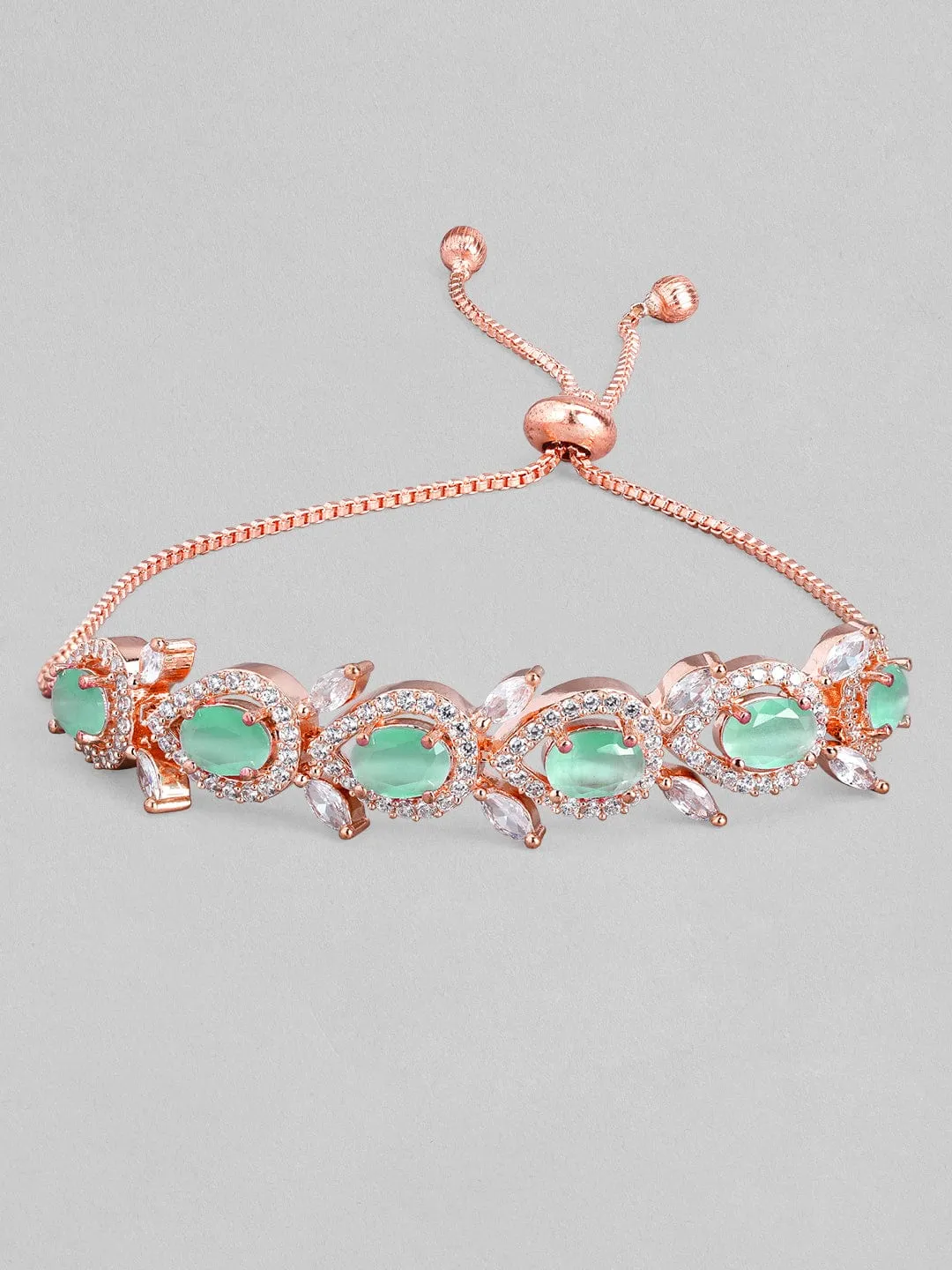 Rubans Rose Gold Plated Handcrafted Sea Green AD Studded  Bracelet