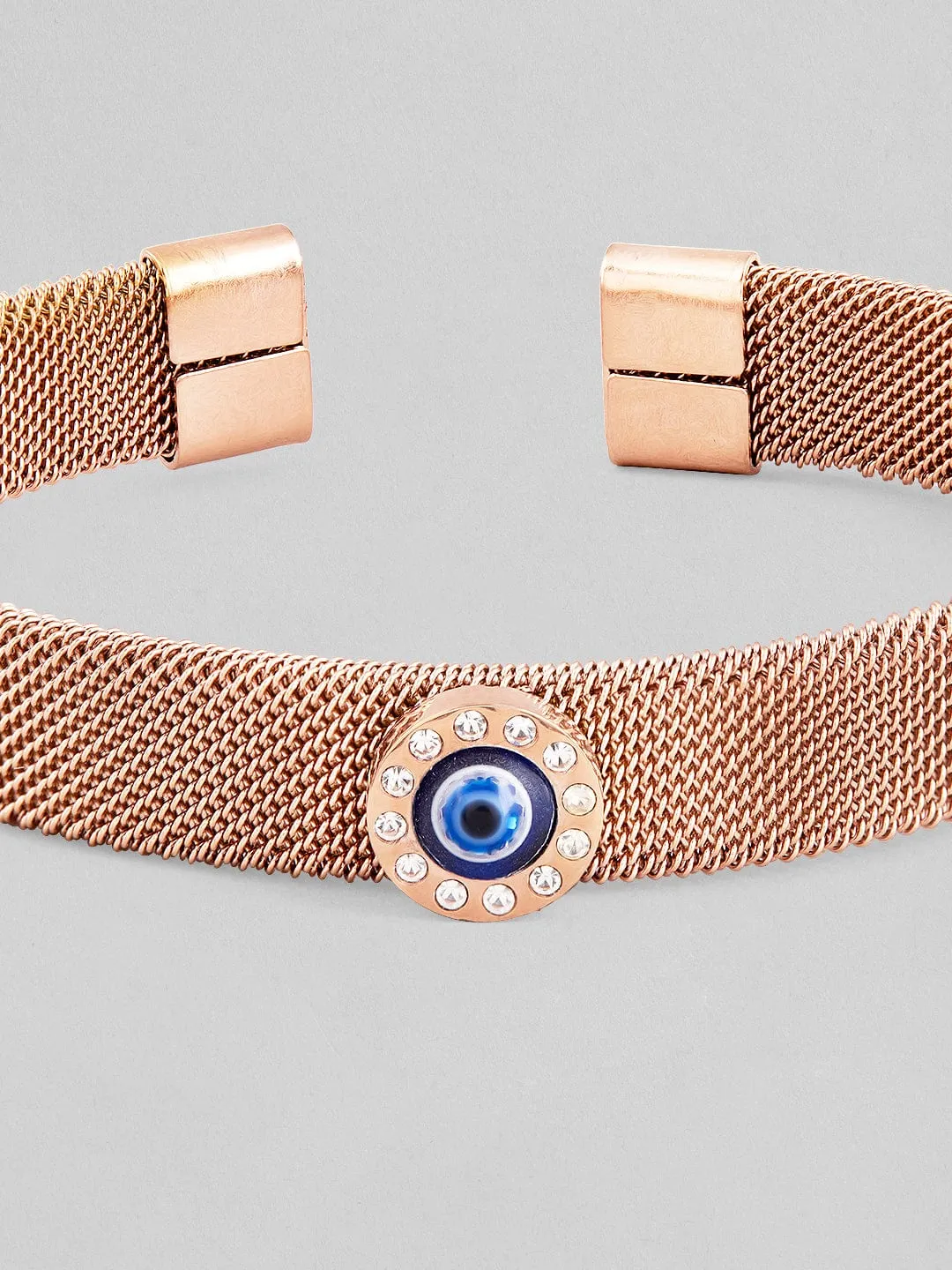 Rubans Voguish Premium Brass Rose Gold Plated Evil Eye Charm Open Bracelet.