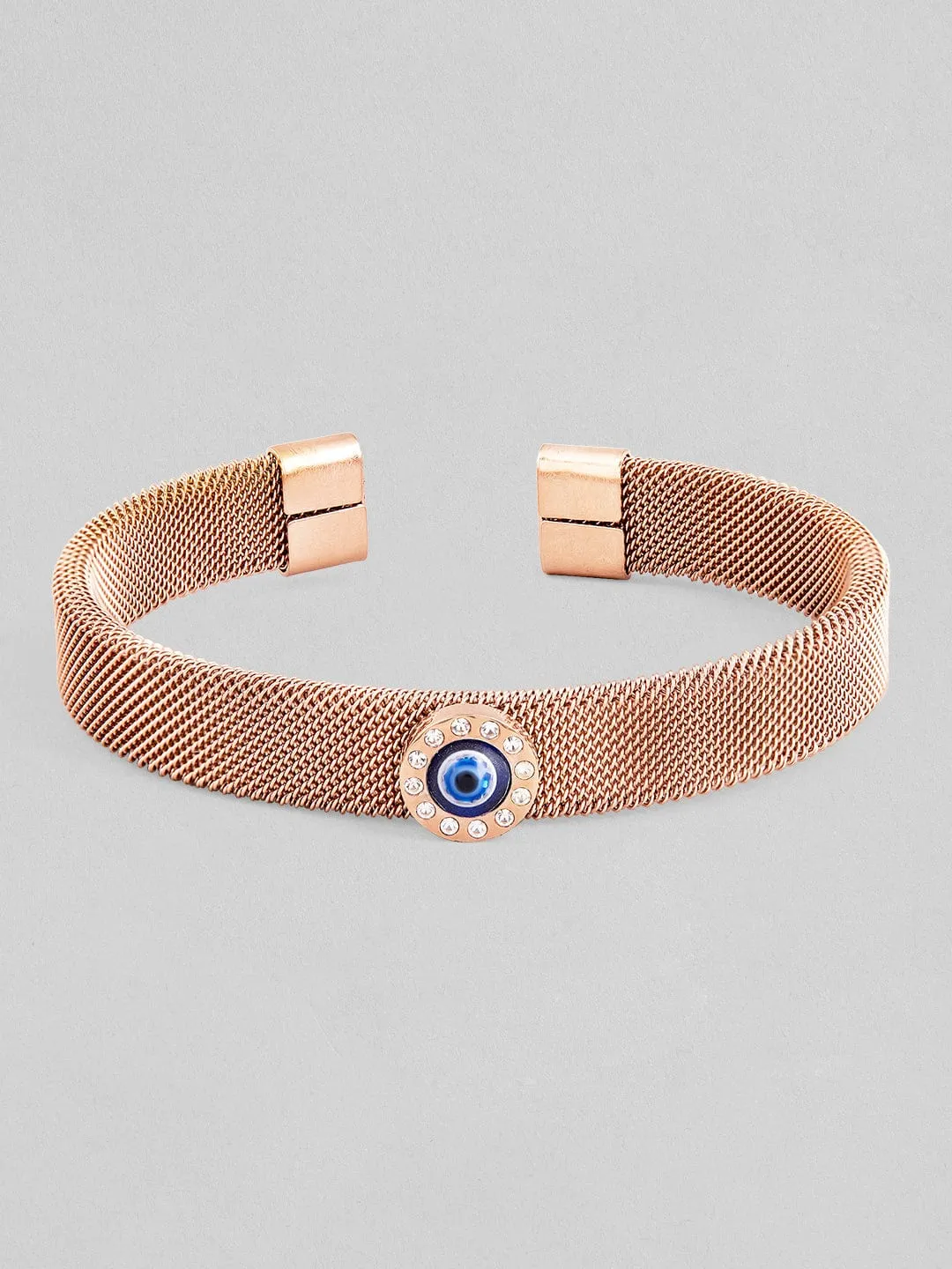 Rubans Voguish Premium Brass Rose Gold Plated Evil Eye Charm Open Bracelet.