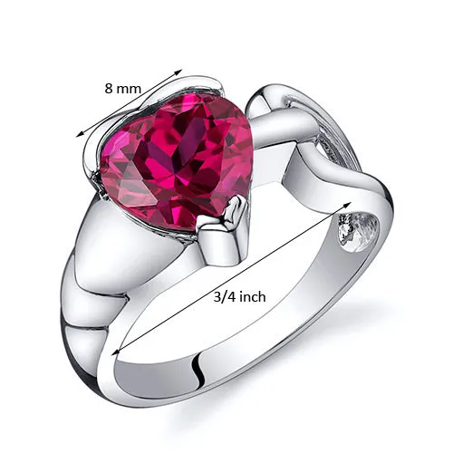 Ruby Heart Shape Sterling Silver Ring Size 8