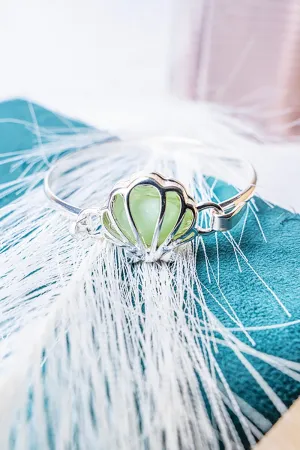 SALE! Cut-Out Silvertone and Turquoise Sea Glass Seashell Bracelet