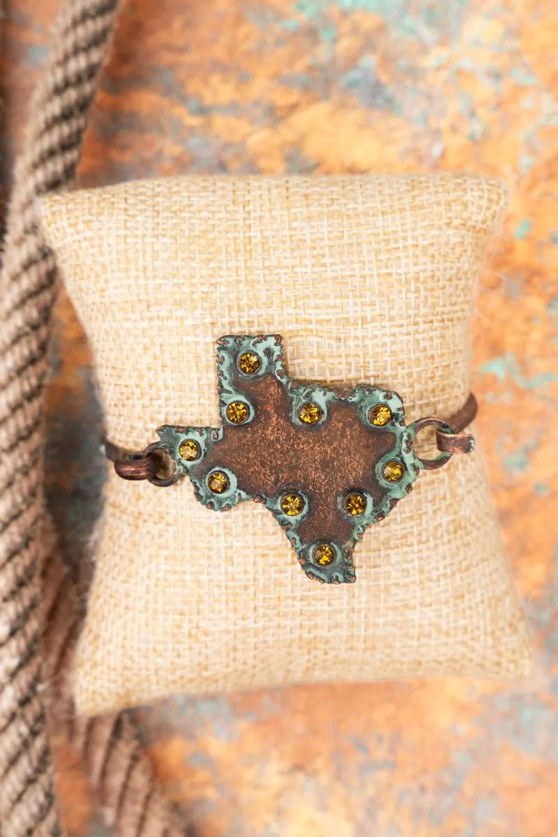 SALE! Topaz Crystal Accented Worn Patina Coppertone Texas Bracelet