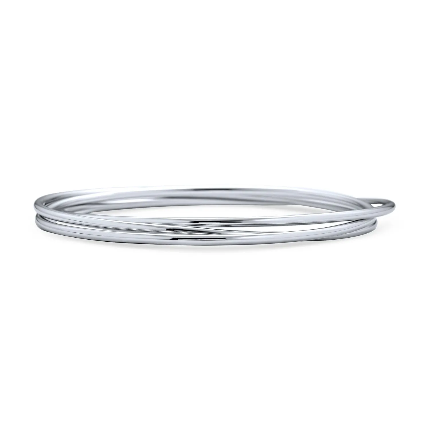 Set of 3 Stackable Smooth Polished Sterling Silver Bangle Bracelets 2MM