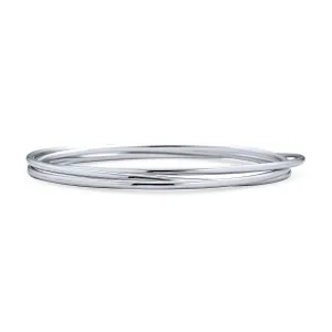 Set of 3 Stackable Smooth Polished Sterling Silver Bangle Bracelets 2MM