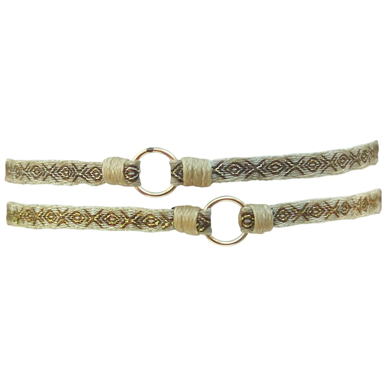 SET OF TWO HOOP BRACELETS IN BEIGE & GOLD