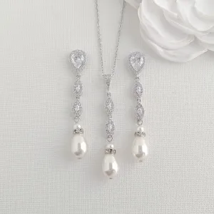 Silver Bridal Jewelry Set with Pearls- Abby