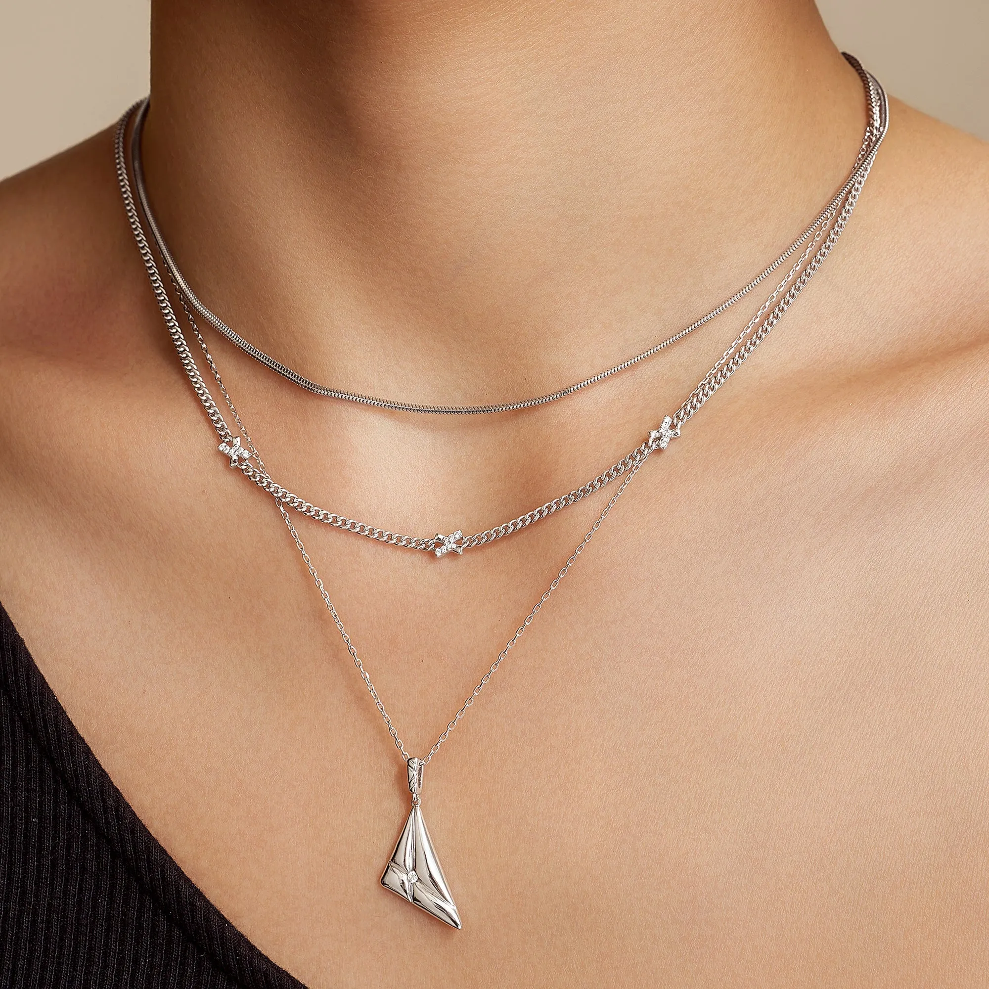 Silver Cross Station Necklace