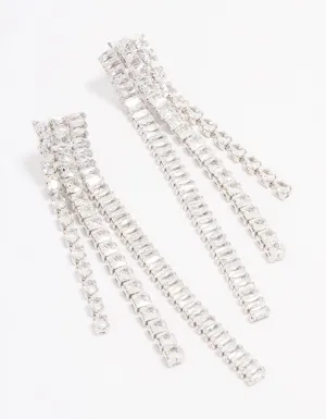 Silver Cubic Zirconia Diamante Triple Row Drop Earrings