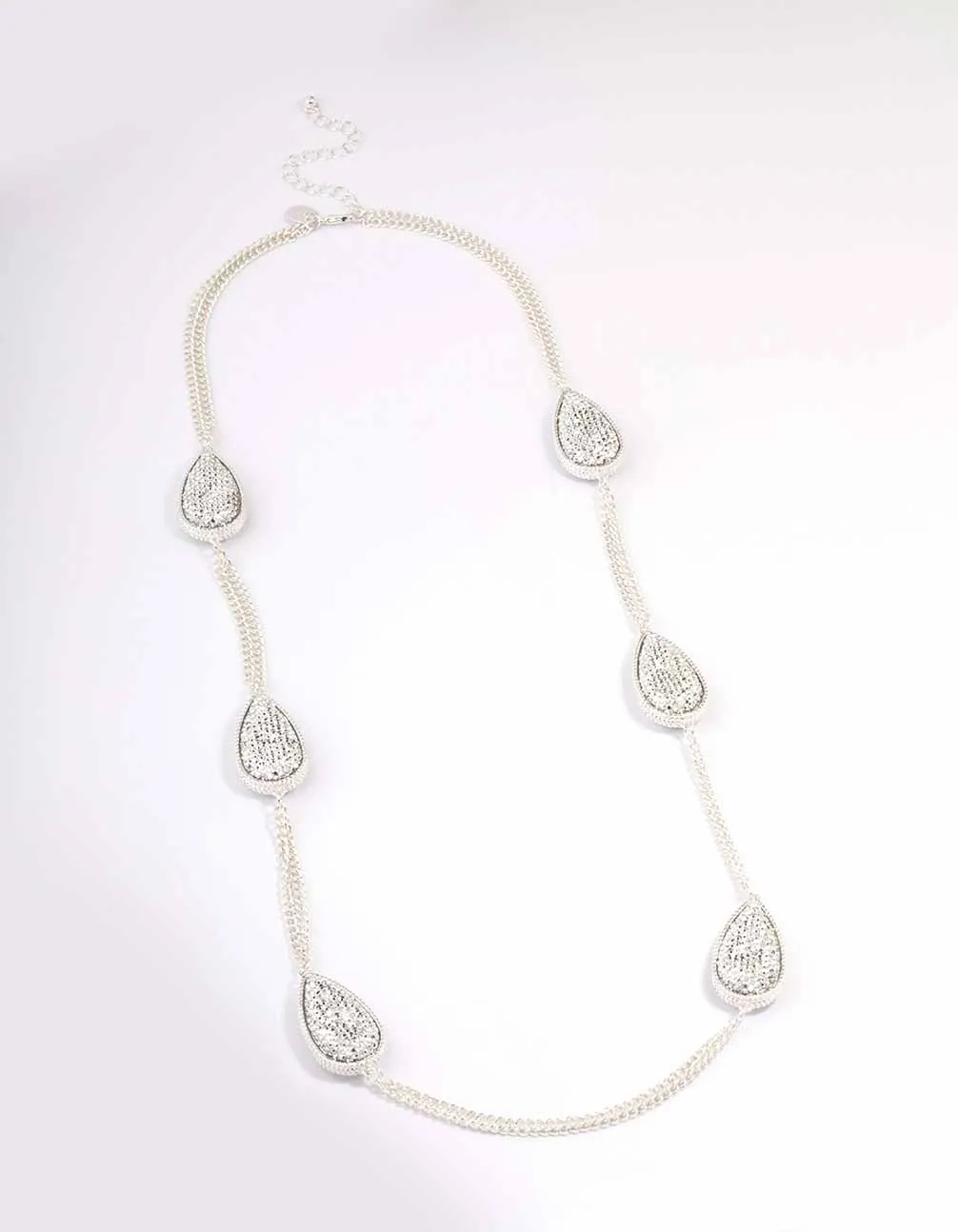 Silver Oval Long Chain Necklace