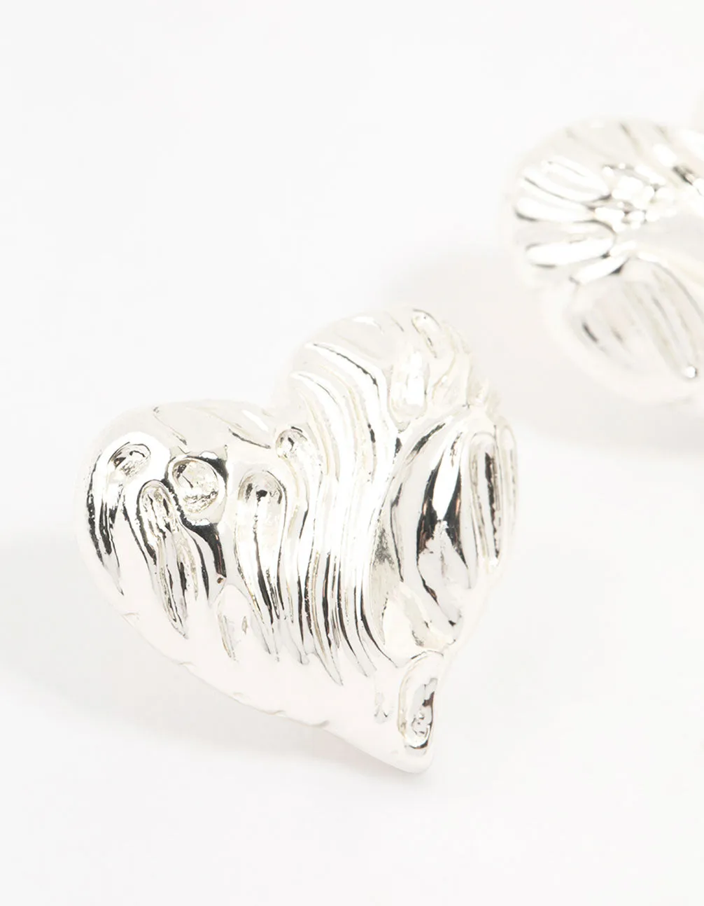 Silver Plated Textured Heart Stud Earrings