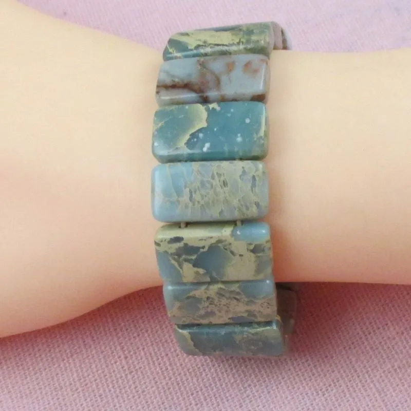 Smokey Aqua Snake Skin Jasper Gemstone Cuff Bracelet