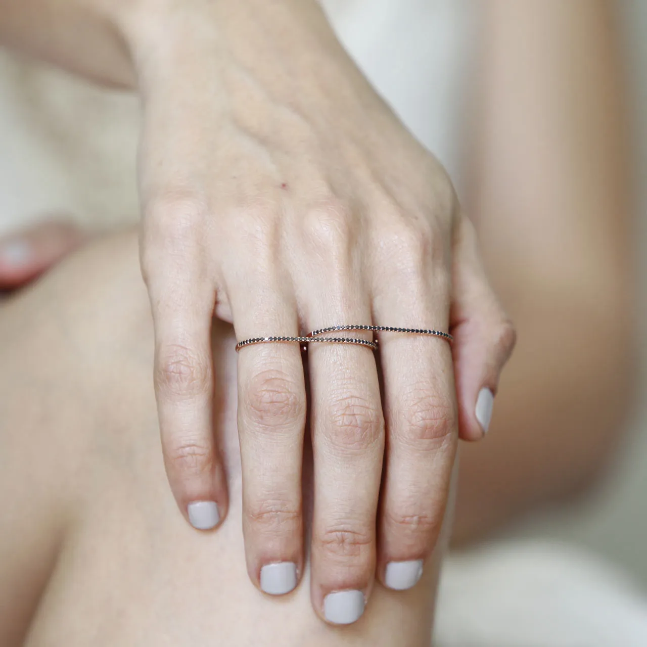 Staple Ring with Black Pavé Diamonds