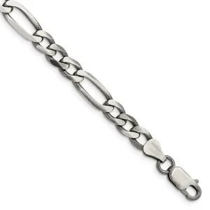 Sterling Silver Antiqued 6.5mm Figaro Chain Bracelet