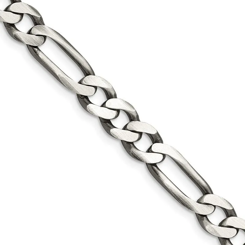 Sterling Silver Antiqued 7.5mm Figaro Chain Necklace