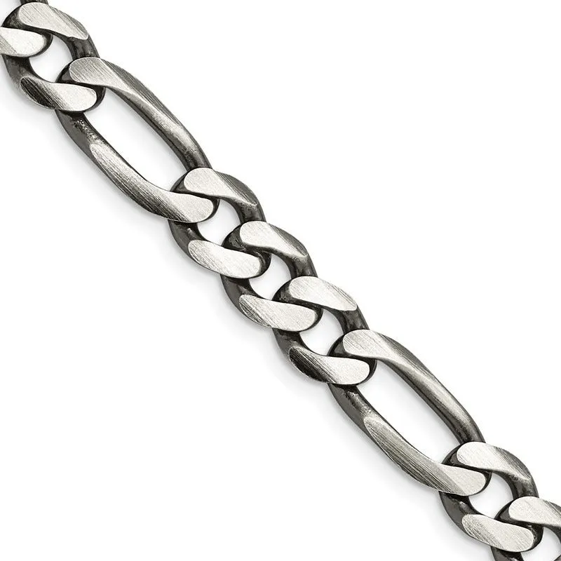 Sterling Silver Antiqued 7.75mm Figaro Chain Necklace