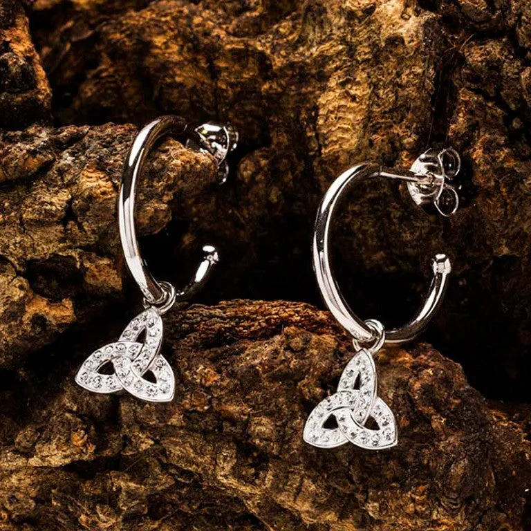 Sterling Silver Crystal Trinity Hoop Earrings