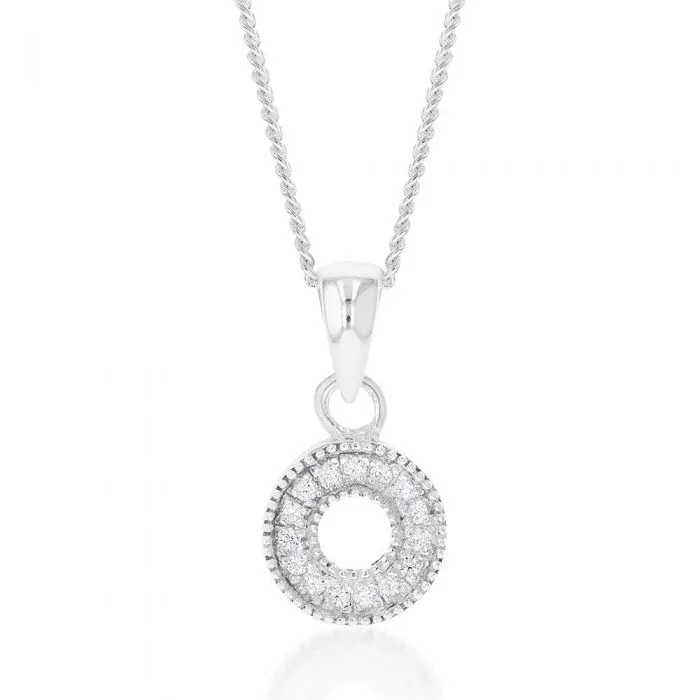 Sterling Silver Cubic Zirconia On Circle Pendant