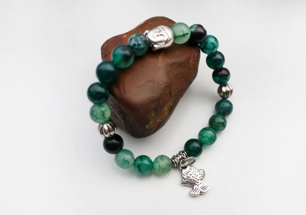 Stone Beaded Women's Bracelet with Fish Charm