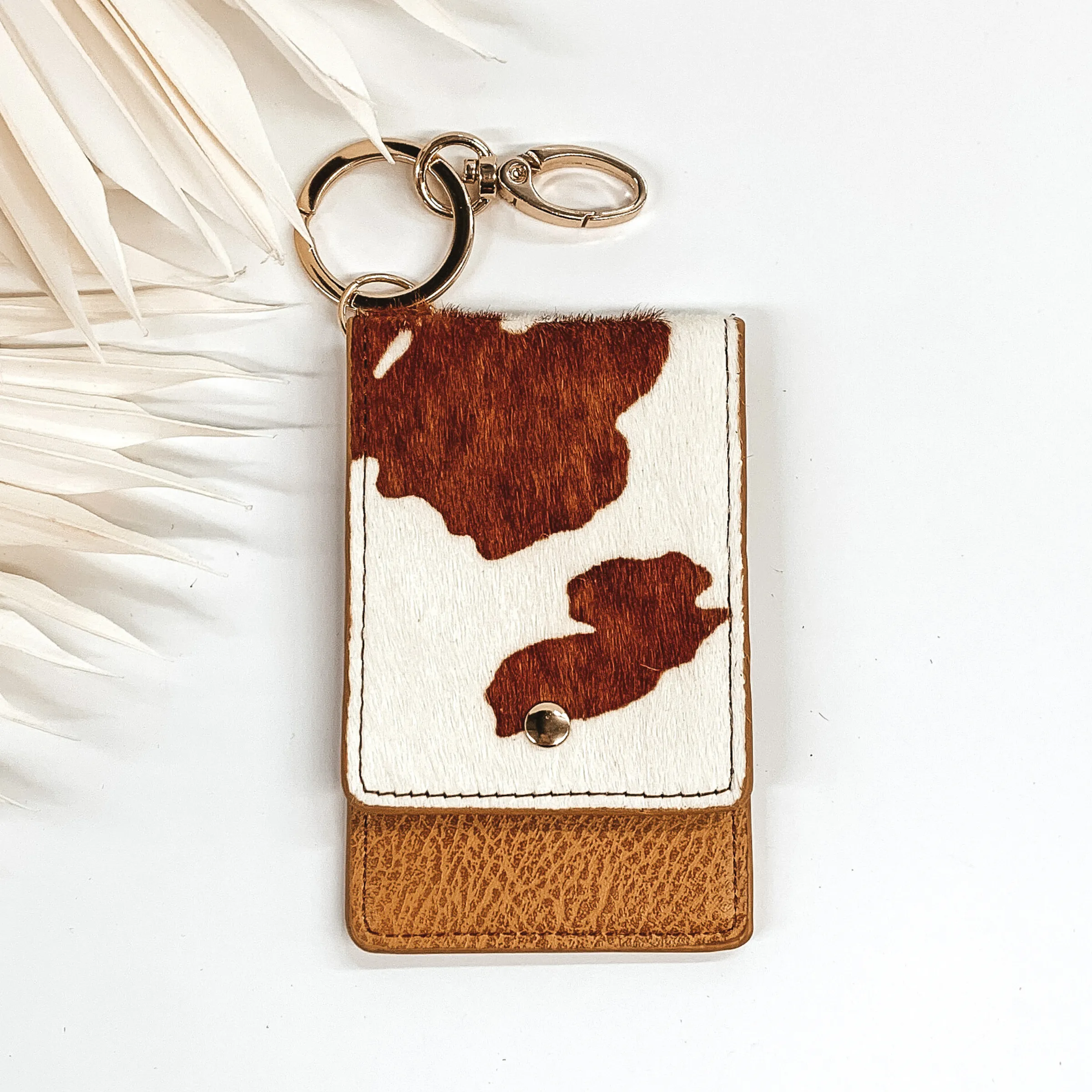 Subtle Luxuries Key Chain Cow Print Wallet in Tan