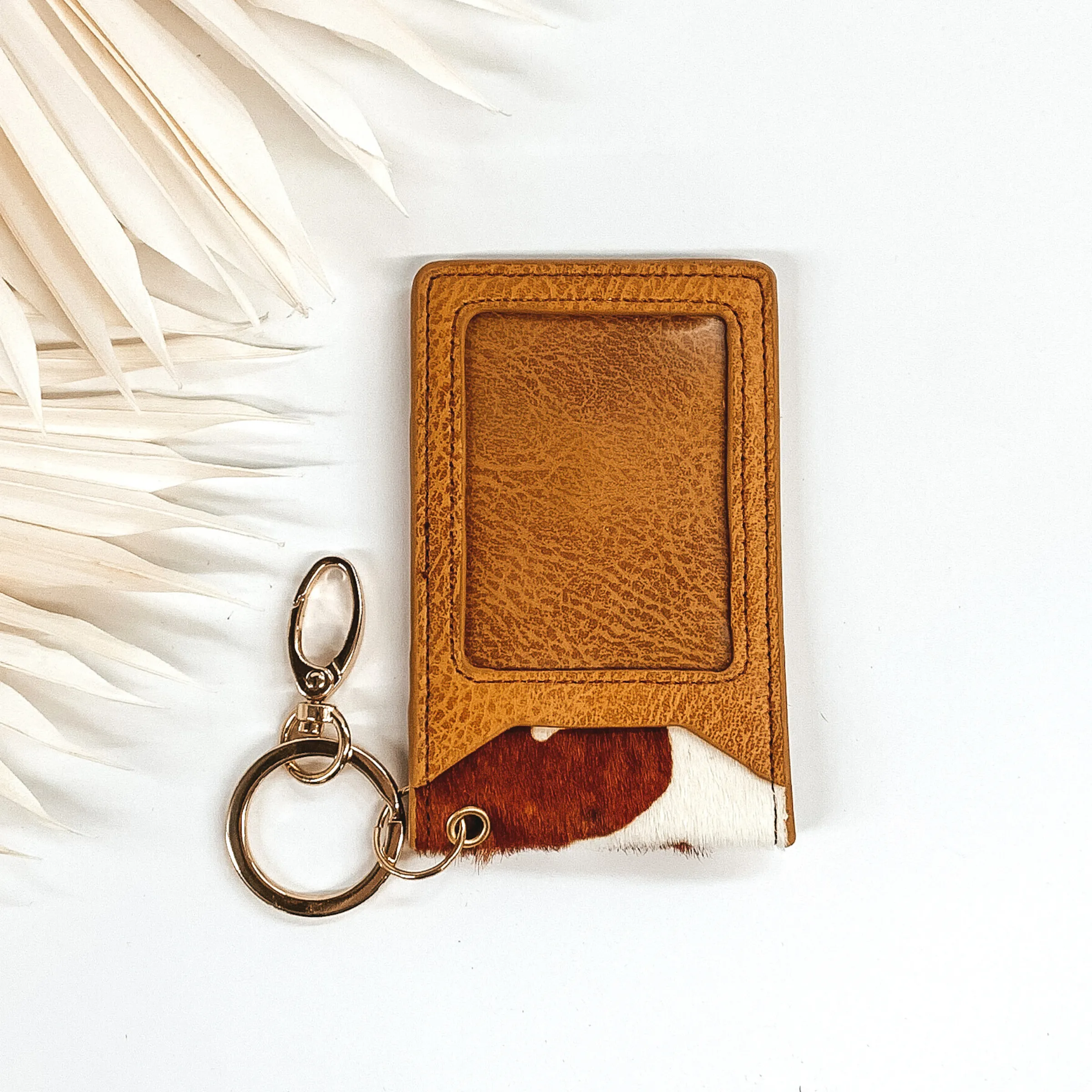 Subtle Luxuries Key Chain Cow Print Wallet in Tan