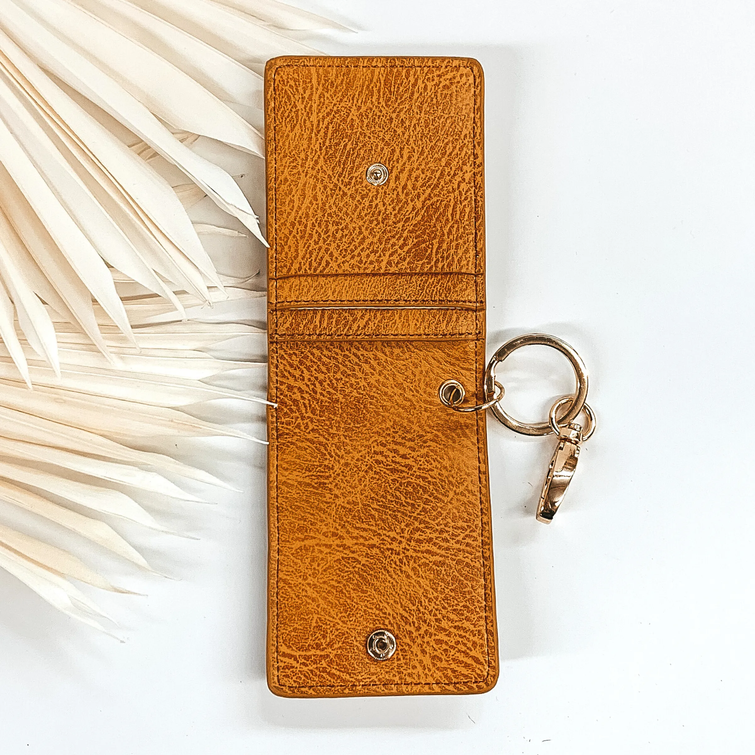 Subtle Luxuries Key Chain Cow Print Wallet in Tan