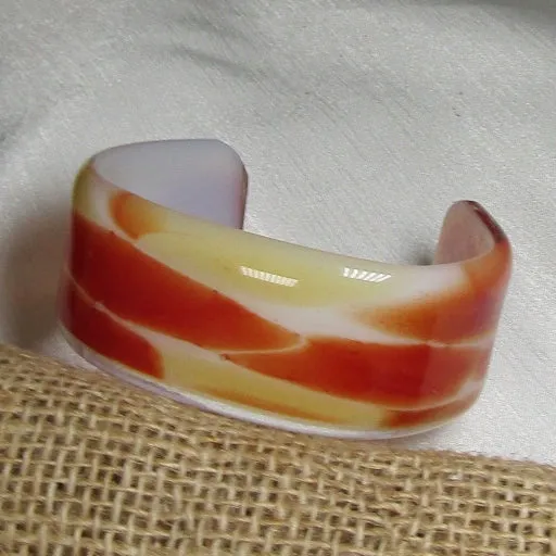 Tan and White Fused Glass Cuff Bracelet